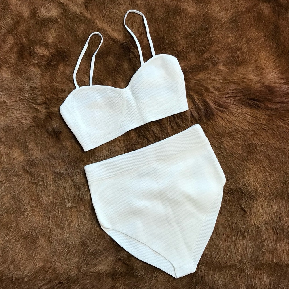 Zara Knit Knicker Set ~ White Ribbed Underwear Panty Pajama Set ~ similar to ARQ